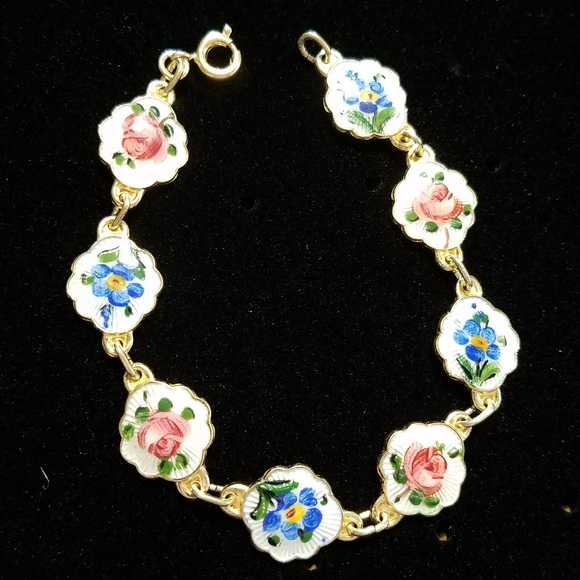 RARE vintage Norway sterling enamel bracelet, 6.5" - Picture 7 of 8